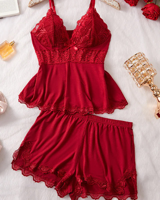 Set Spitze V-Ausschnitt Camisole Und Shorts Schlafbekleidung
