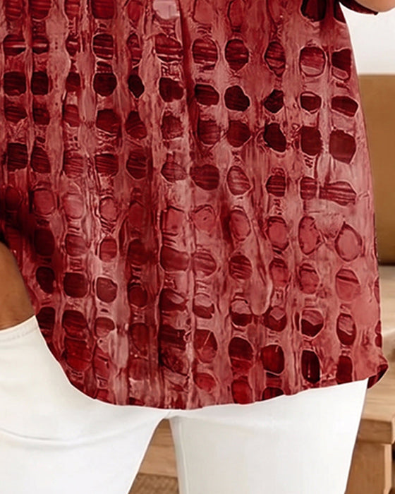 Bluse Tupfenprint Knopf Halbe Knopfleiste