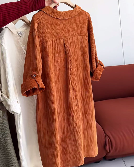 Kleid Langarm Einfarbig Einfacher Kragen
