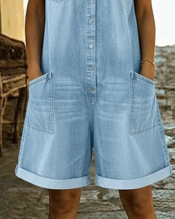 Jumpsuits aus Denim mit kurzen Ärmeln
