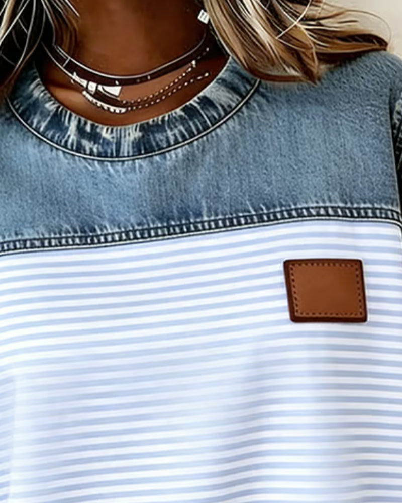 Bluse Denim Panel Streifen