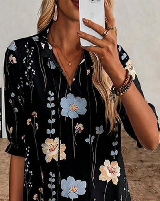 Kleid Blumig Revers Maxi