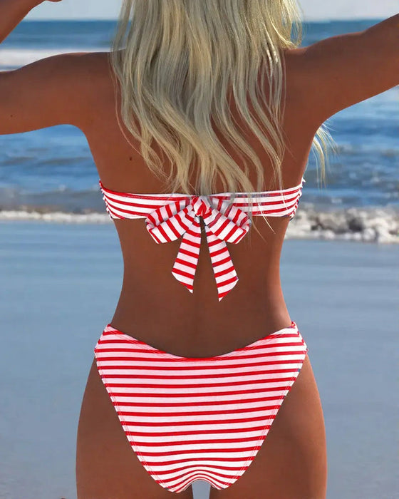 Bikini Hohe Taille Gestreift Dreieck Zweiteilig