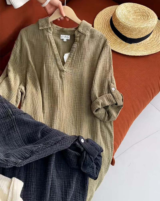Kleid Langarm Einfarbig Einfacher Kragen