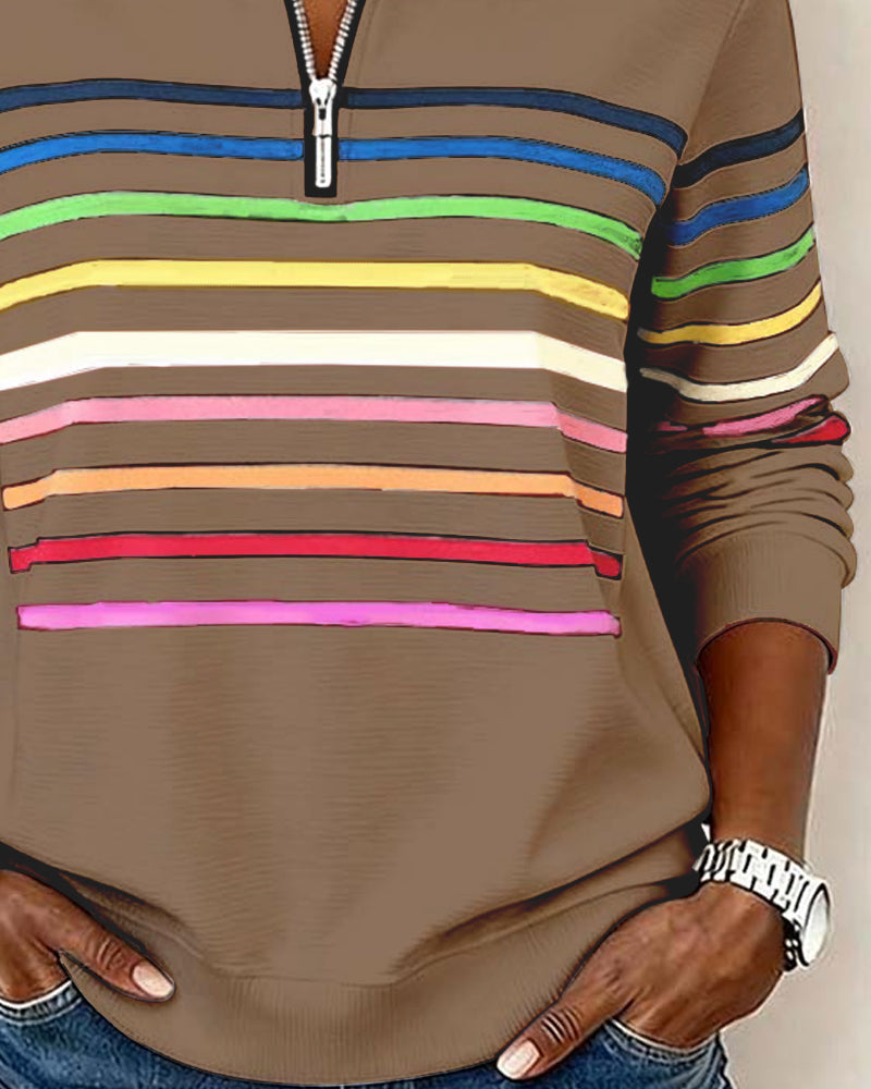 Modisches Sweatshirt Mit Halbem Reißverschluss Und Regenbogenstreifen