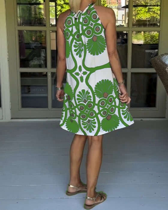 Neckholder-kleid mit vintage-print
