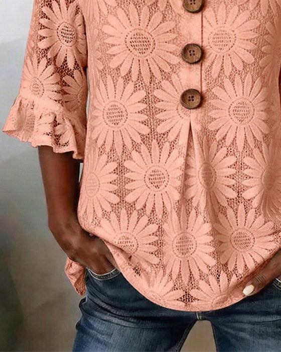 Rüschenbluse Mit Margeritenprint Und Rüschenärmeln