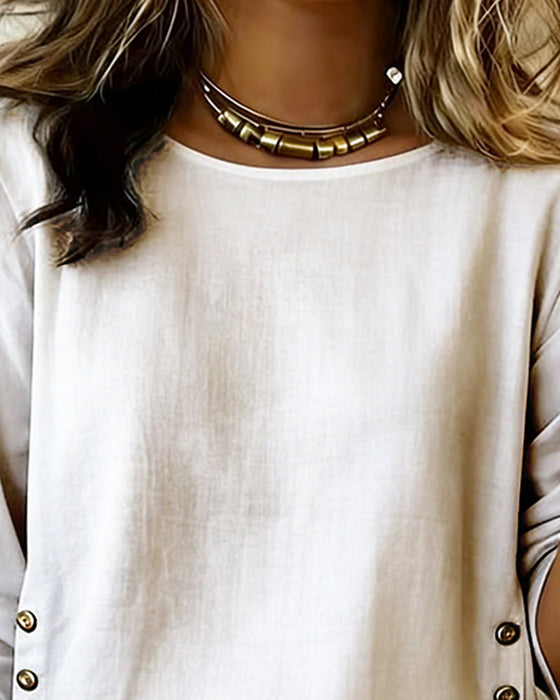 Top Casual Rundhals Knopfdesign