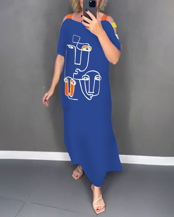 Kleid Schulterfrei Hohlauschnitt Druck Schlitz