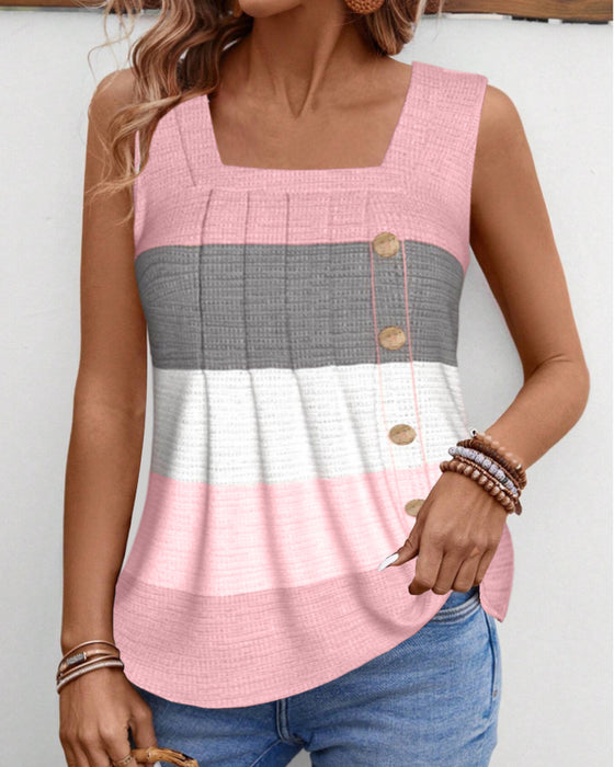 Gestreiftes Tanktop mit Knöpfen und Falten