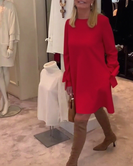 Kleid Modisch Rundhals Schleifenärmel