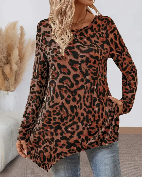 Casual Vielseitiges T-Shirt Mit Leopardmuster