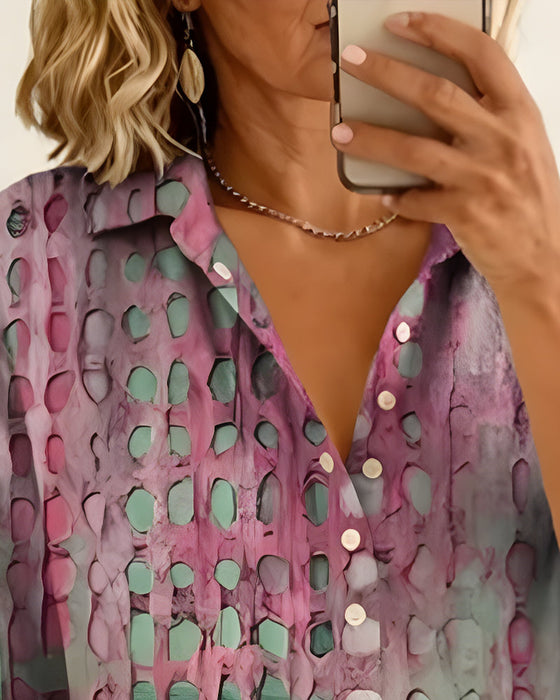 Bluse Tupfenprint Knopf Halbe Knopfleiste