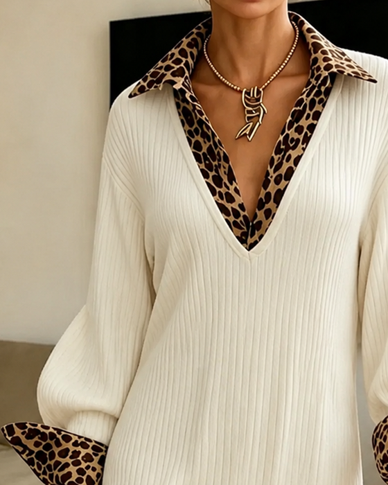 Kleid Falsche-Schicht Leopard Flickwerk Kurz