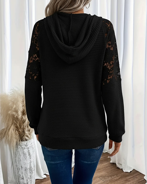Hoodie V-Ausschnitt Langärmlig Spitze Lässig