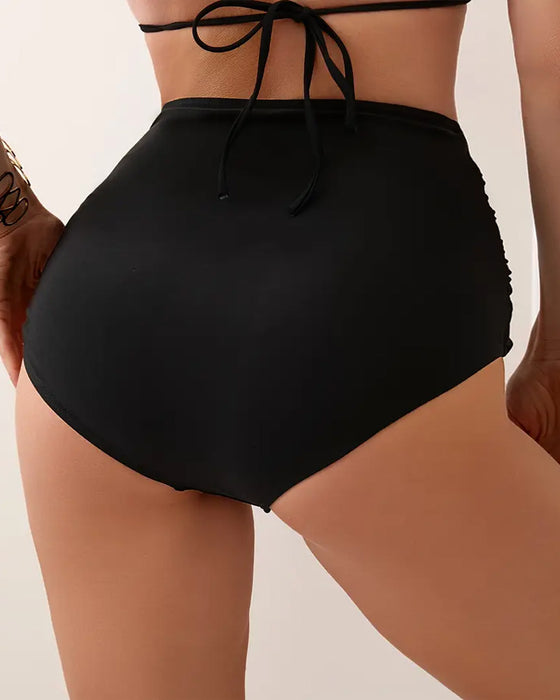 Badebekleidung Unterteil Plissiert Einfarbig Hohe Taille