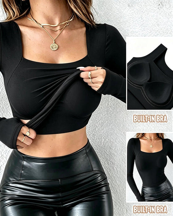 🔥 U-Ausschnitt Shapewear Integrierter BH Langarm Tank