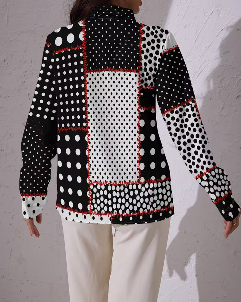 Hemd Polka Dot Langarm Farbblock