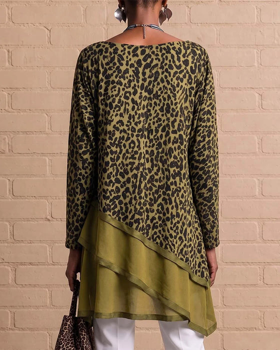 Leopardenmuster-Oberteil Mit Asymmetrischem Saum