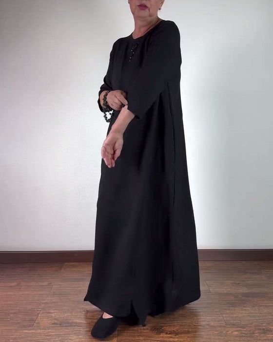 Einfarbiges, lockeres kleid mit rundhalsausschnitt