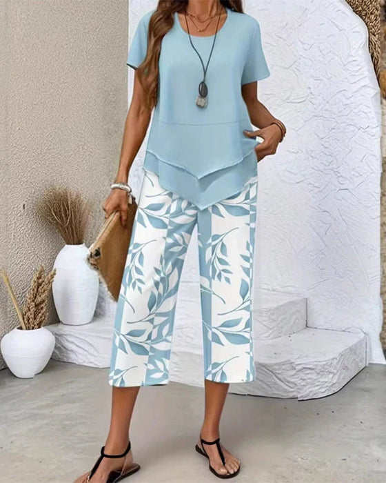 Zweiteiliges Set Bedruckte Cropped Hose Lässig
