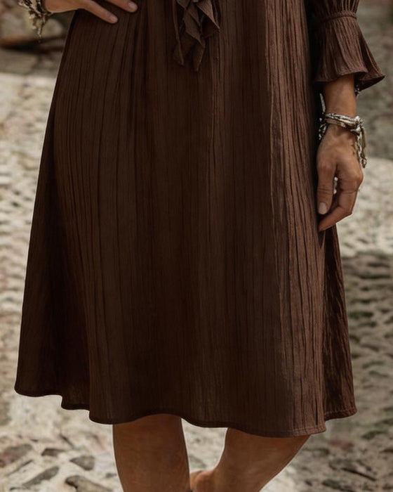 Kleid Rüschenkragen Binden Dreiviertelärmel