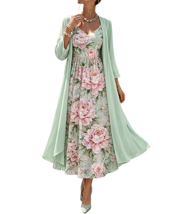 Set Blumig Druck Kleid Zweiteilig