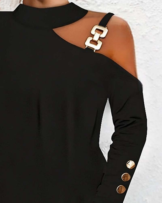 Kleid Kalt Schulter Metall Schnalle