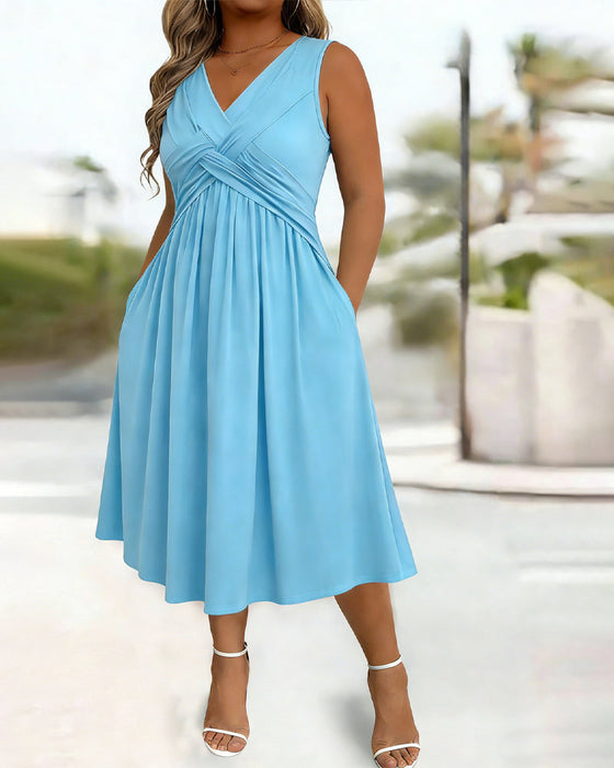 Kleid Einfarbig Tasche Twist Tanktop