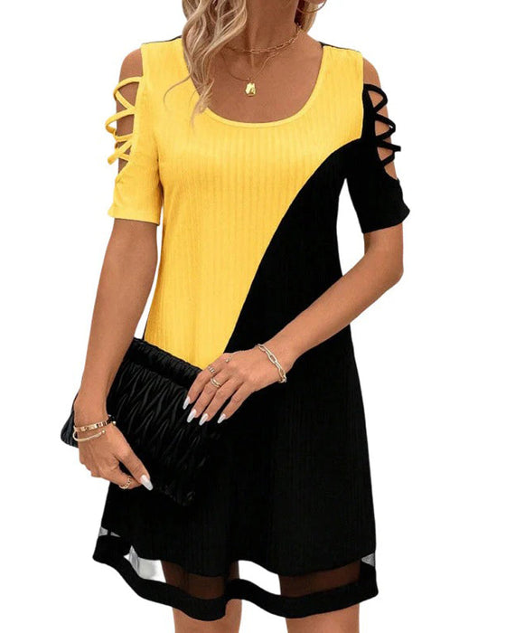 Kleid Farbblock Kurzarm