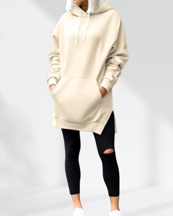 Hoodie Einfarbig Loose Fit Kordelzug