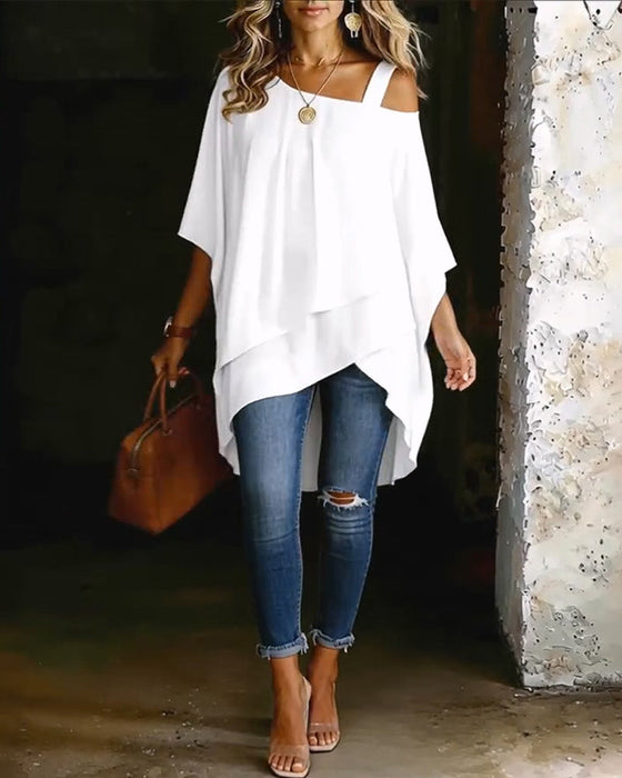 Bluse Asymmetrisch Cold Shoulder Einfarbig Lässig