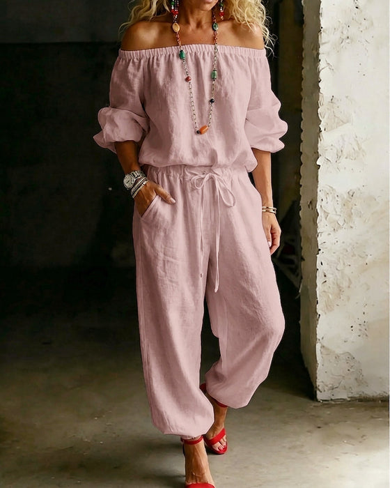 Jumpsuit Off-Shoulder Bindegürtel Tailliert