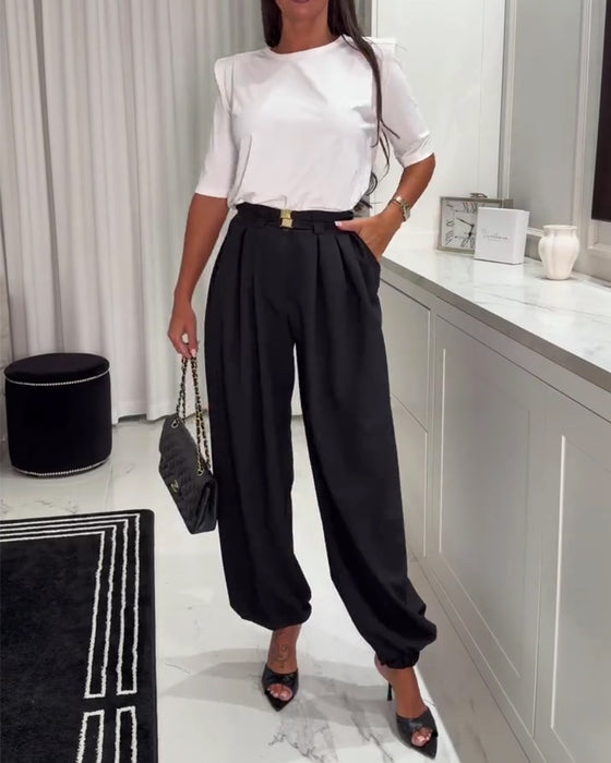 Hochtaillierte Laternenhose Mit Gerafften Bündchen