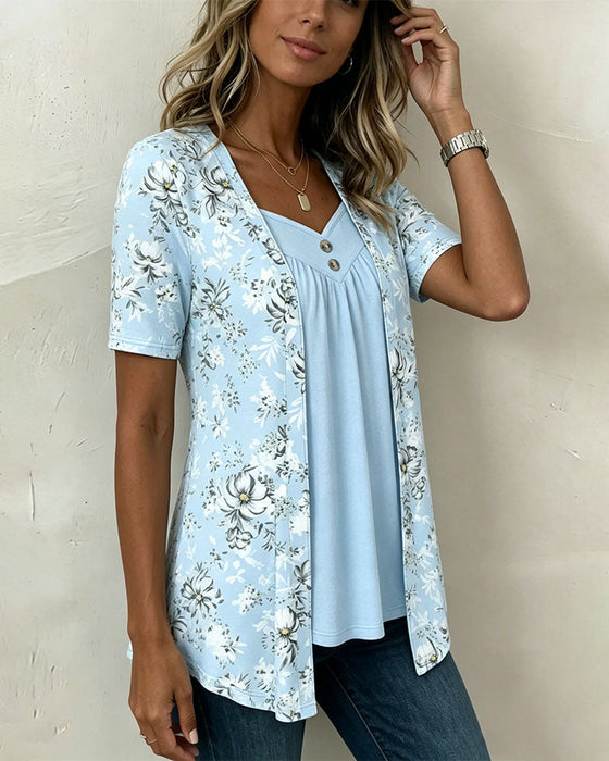 T-Shirt Blumenprint Falsch Zweiteilig
