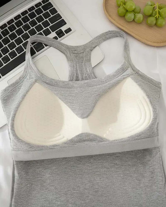 Tanktop Eingebauter Bh Gerippt Einfarbig