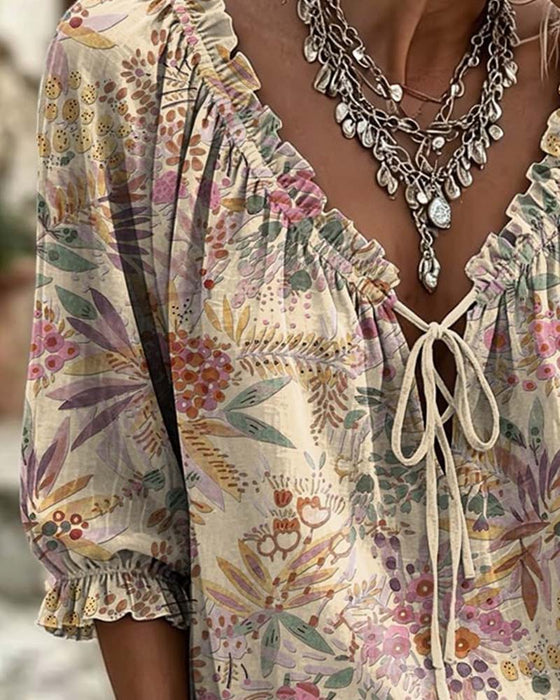 Bluse Mit V-Ausschnitt Und Schnürung