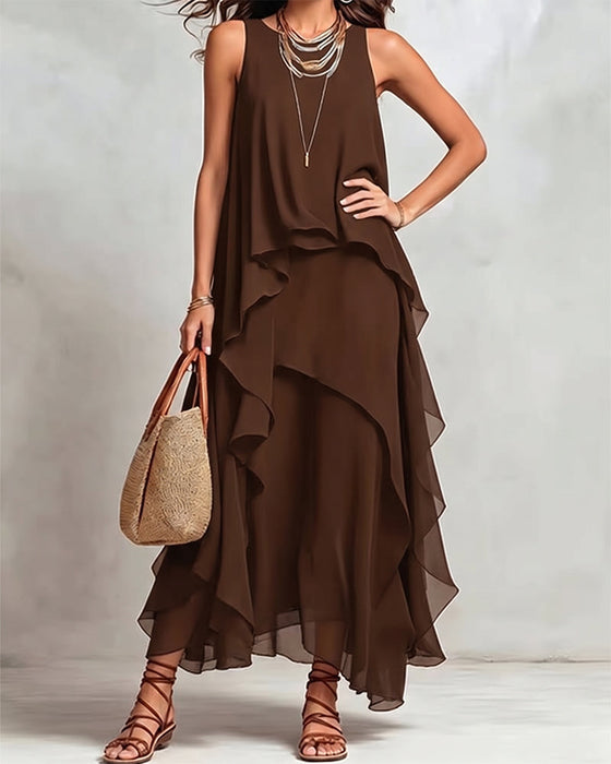 Kleid Rundhals Ärmellos Unregelmäßig