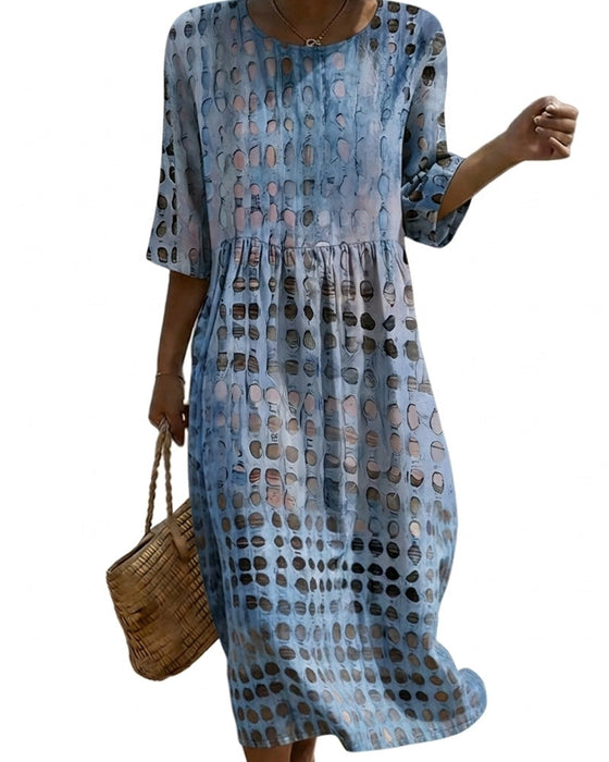 Kleid Tupfen Rundhalsausschnitt Print Halbarm