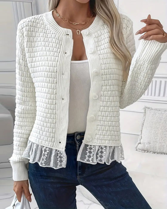 Mantel Langärmlig Spitzenbesetzter Pullover
