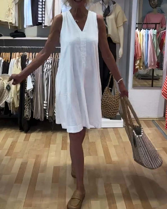 Kleid Ärmellos V-Ausschnitt Locker A-Linie