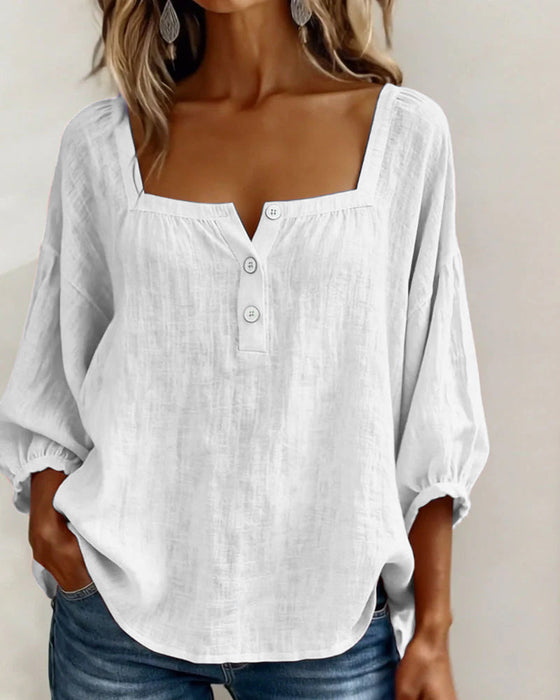 Bluse Einfach Quadratischer Ausschnitt Langarm
