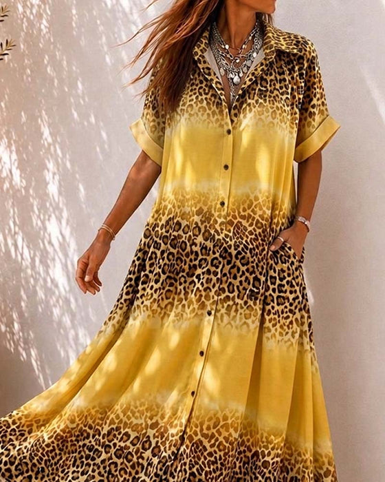 Kleid Kragen Leopard Druck Gradient Hemd