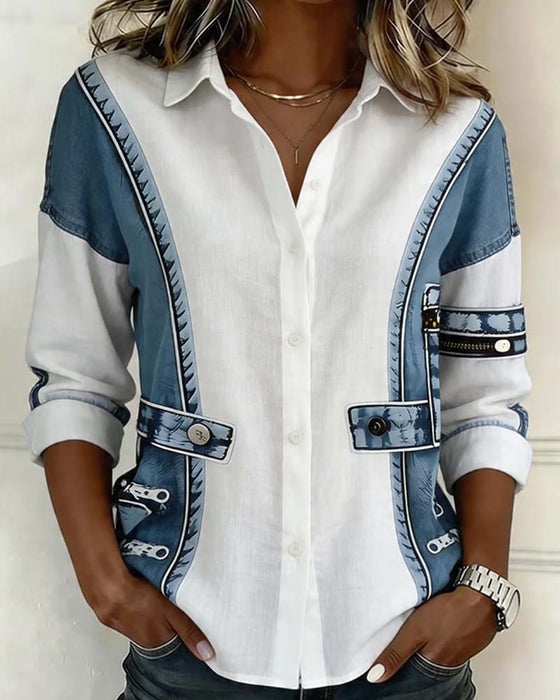 Hemd Patchwork Kontrast Revers
