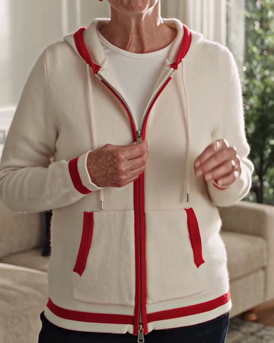 Cardigan Mit Kapuze Vollreißverschluss Kontrast Pullover