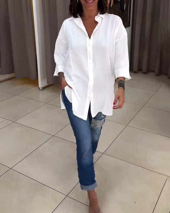 Einfarbiges Button-Down-Hemd mit Revers
