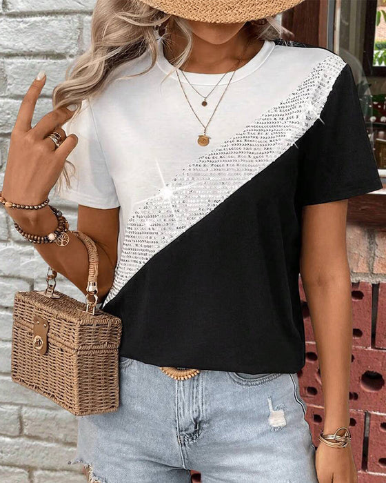 T-Shirt Rundhals Kontrastfarbe Vielseitig