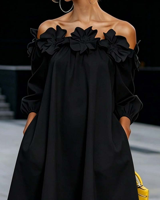 Kleid Off-Shoulder Blumig Akzent