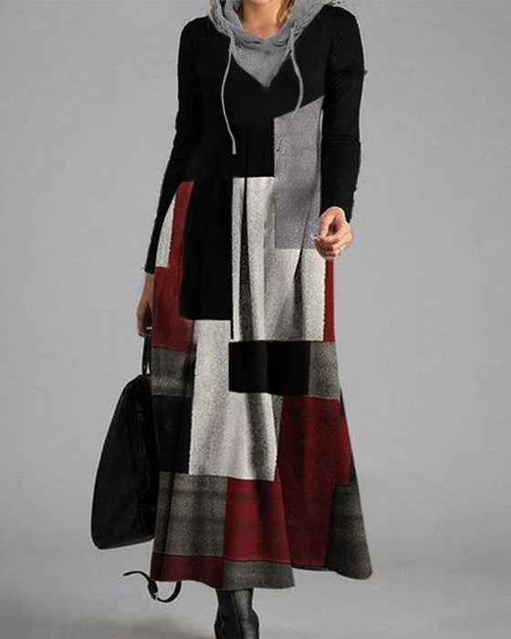 Kleid Farbblock Mit Kapuze Langarm