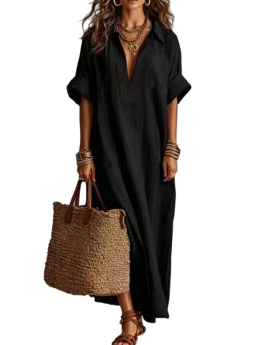 Kleid Locker Uni Kurzer Ärmel Maxi
